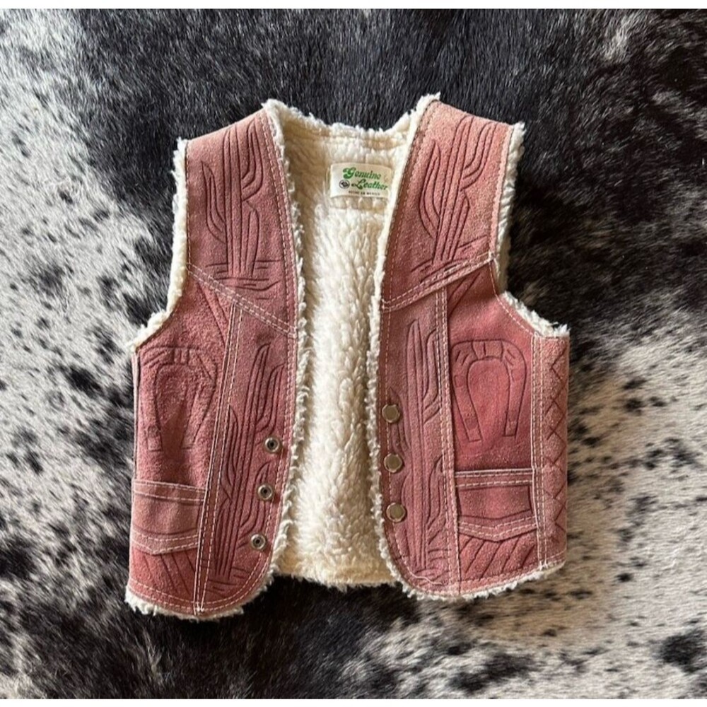 Vintage Genuine Leather Suede Pink Vest Cowgirl Mexico 22 Chest Western Ranch